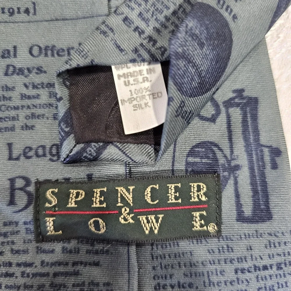 Spencer & Lowe Mens Silk Baseball Tie Vintage Newspaper Boston Sports Graphic